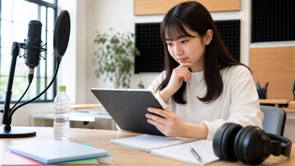 ランキング後半の学校情報と学費条件を確認する声優志望者の写真