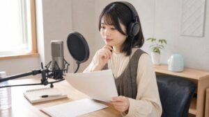 発達特性に不安がある声優志望者が落ち着いた環境で台本を確認し録音準備をする写真