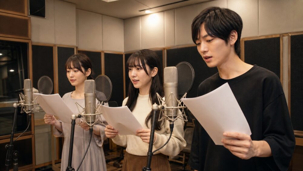 名古屋の声優専門学校でアフレコ実習をする学生たち
