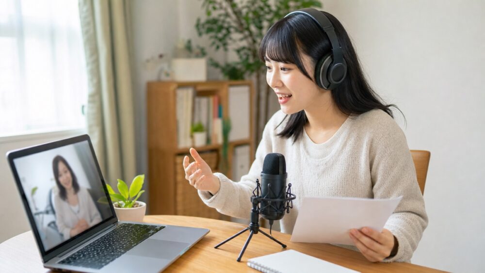 パソコンで公式サイトの募集情報を確認する女性