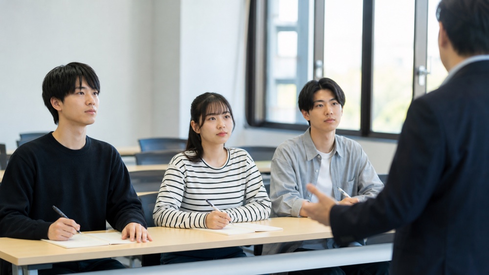 声優専門学校の教室で授業を受ける学生たち