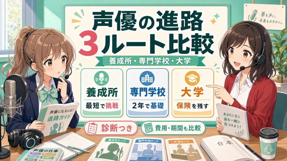 声優の進路を養成所・専門学校・大学の3ルートで比較するアイキャッチ