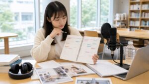 大学生が夜間や土日の声優レッスンに通えるか予定を確認するイメージ写真