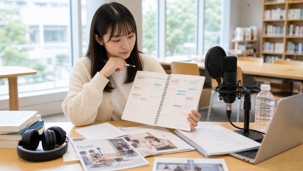 学業と声優レッスンを両立できるか予定を確認しているイメージ写真