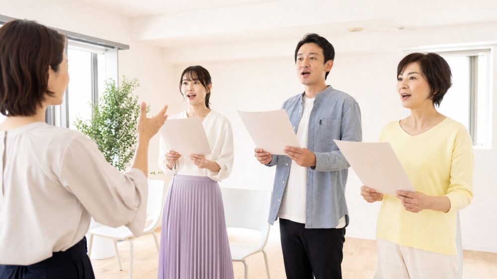 20代後半から40代の社会人が声優レッスンに取り組むイメージ写真