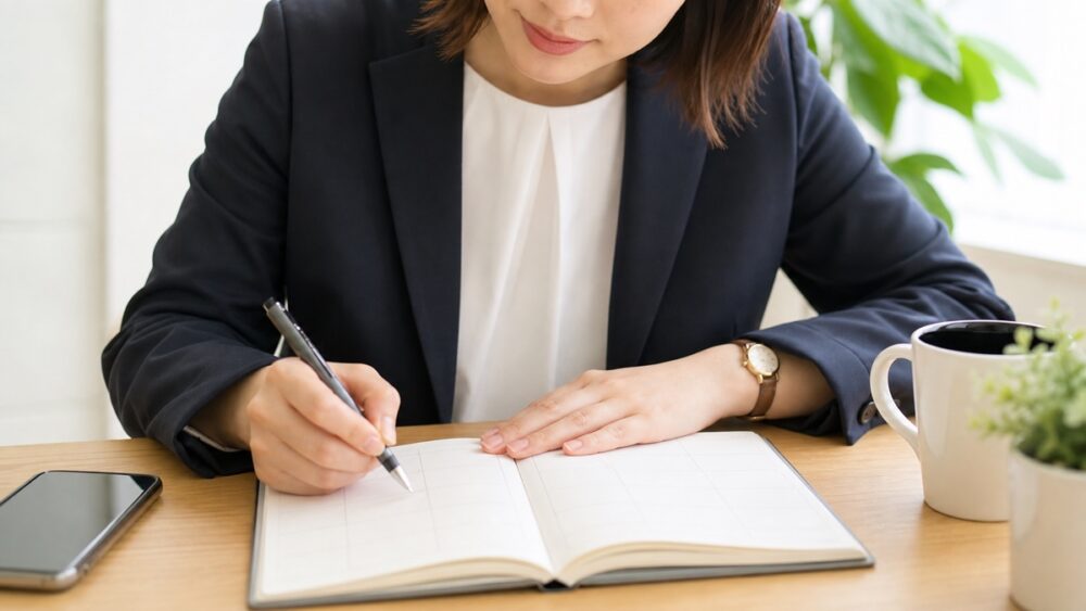 仕事と両立する1週間のスケジュールを手帳に書き込むイメージ写真