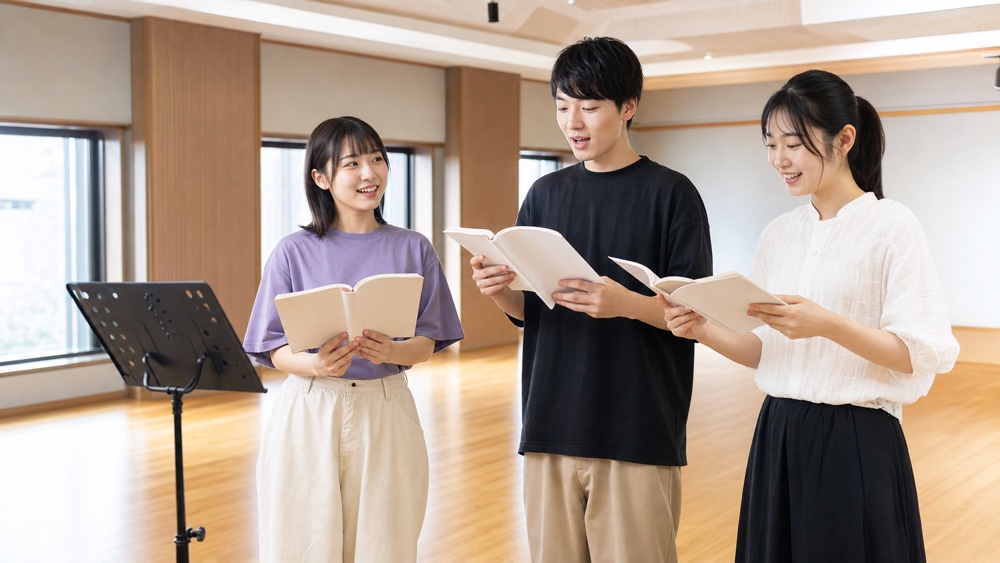 宇都宮の声優養成所のレッスン室で台本を読み合わせる受講生たち