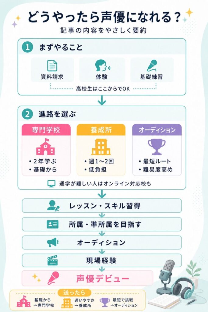 声優になるまでの全体像ロードマップ図解