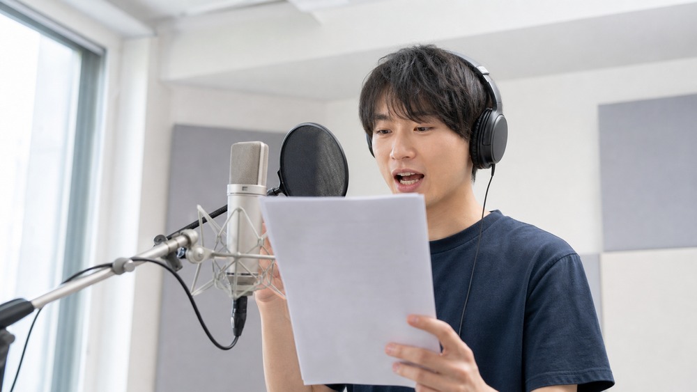 受講料や月謝の範囲を資料で確認する声優志望者の写真