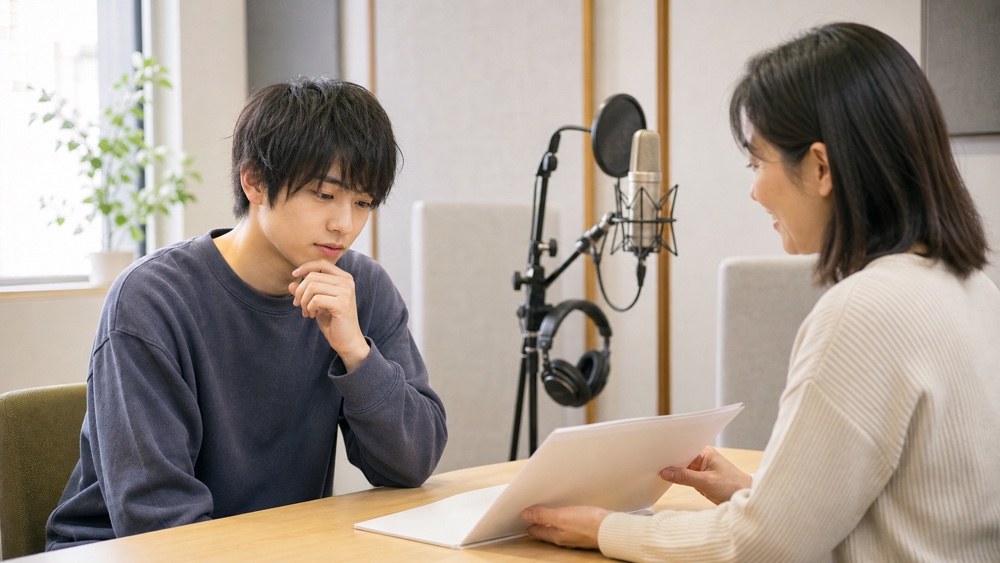 講師と受講生が資料を見ながら指導内容を確認する様子