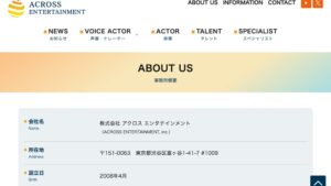 アクロスエンタテインメント公式サイトの事務所概要ページ