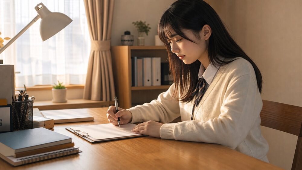 声優養成所の入所オーディションに向けて応募書類を記入するイメージ写真
