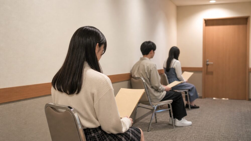 特待生選考につながる声優養成所オーディションの順番を待つ受験者のイメージ写真