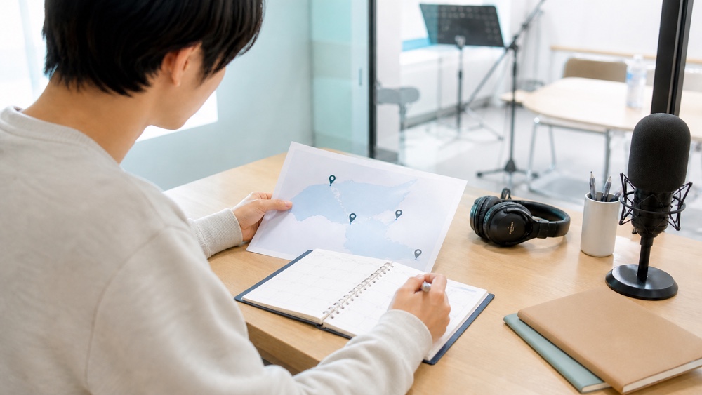声優育成プロジェクトの開催地と日程を確認するイメージ
