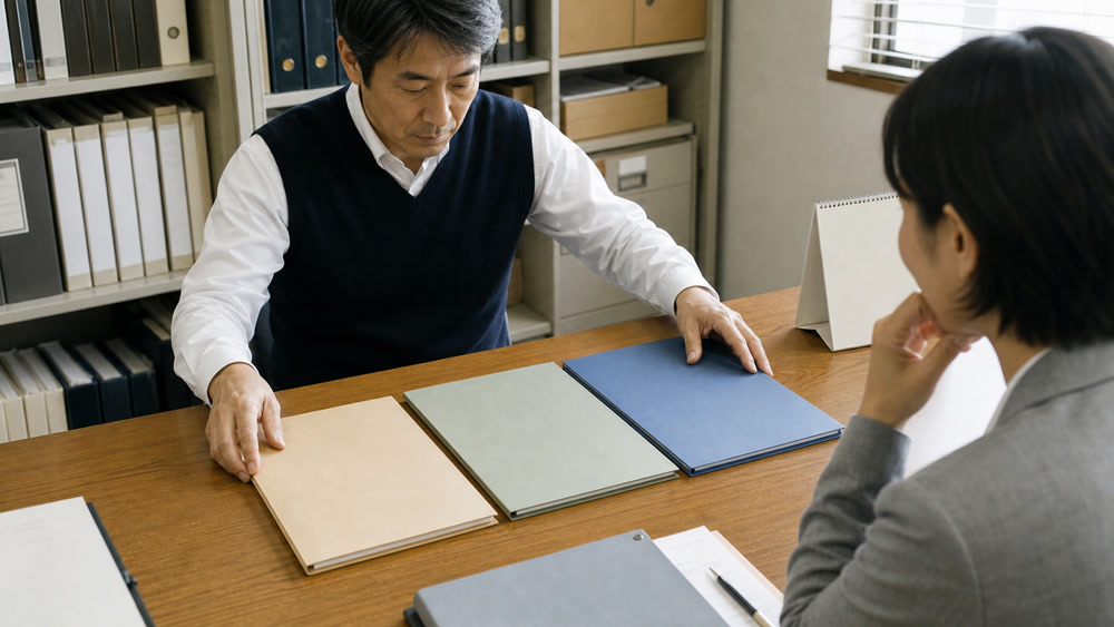 校名変更の経緯を資料で時系列に確認する様子