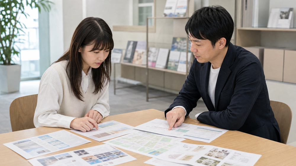 統合先の学校情報を相談員と確認する様子