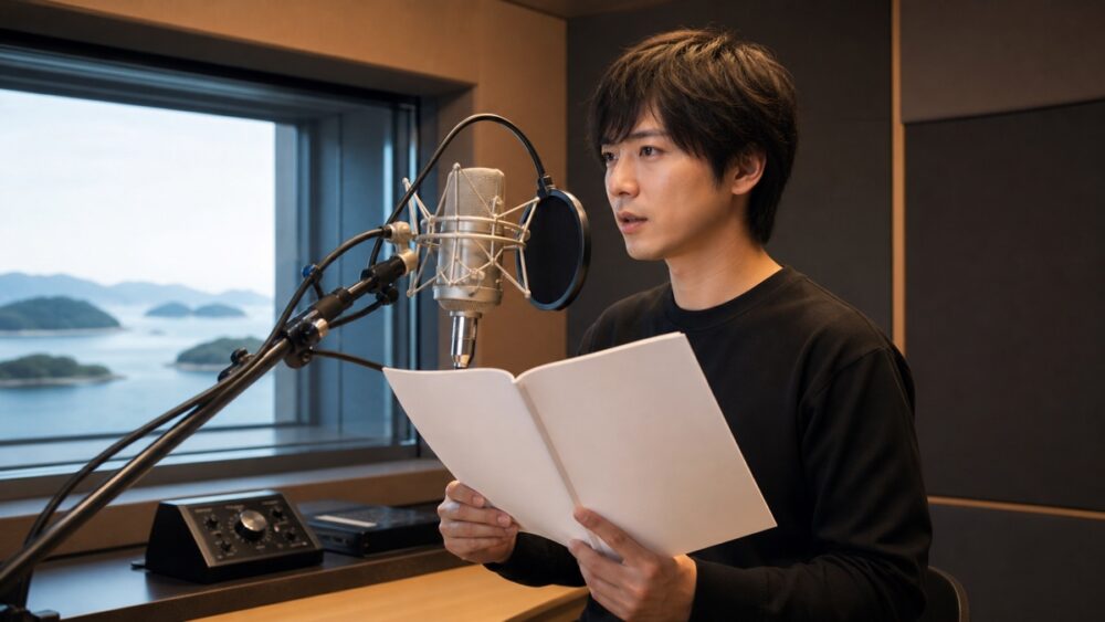香川から羽ばたき録音スタジオで収録する声優