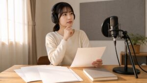 愛媛県で声優養成所を検討する声優志望者の自宅マイク練習風景