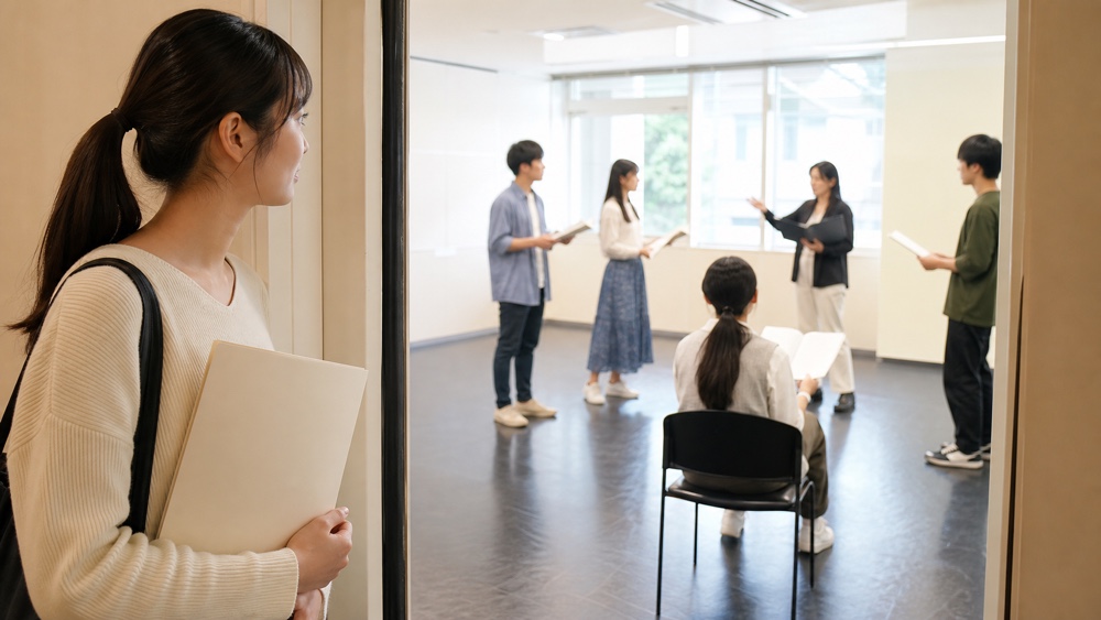 声優レッスンを見学して自分との相性を考える人のイメージ