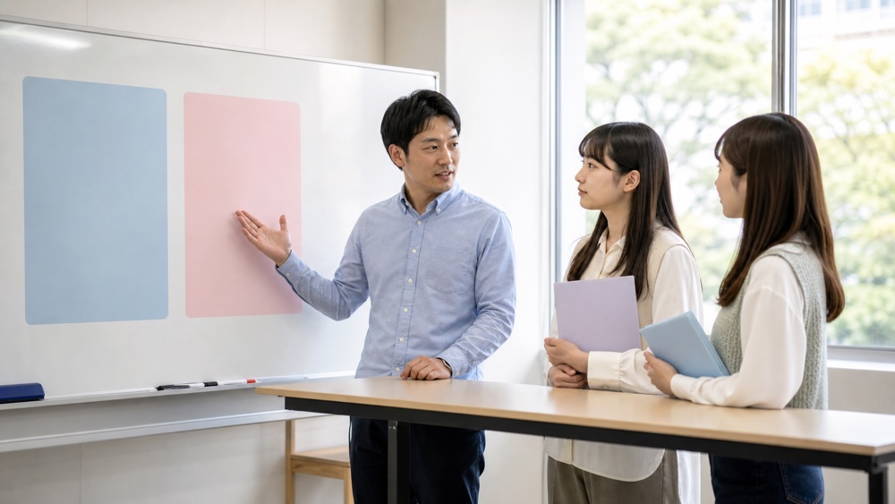 声優専門学校と声優養成所の違いを講師から説明される学生