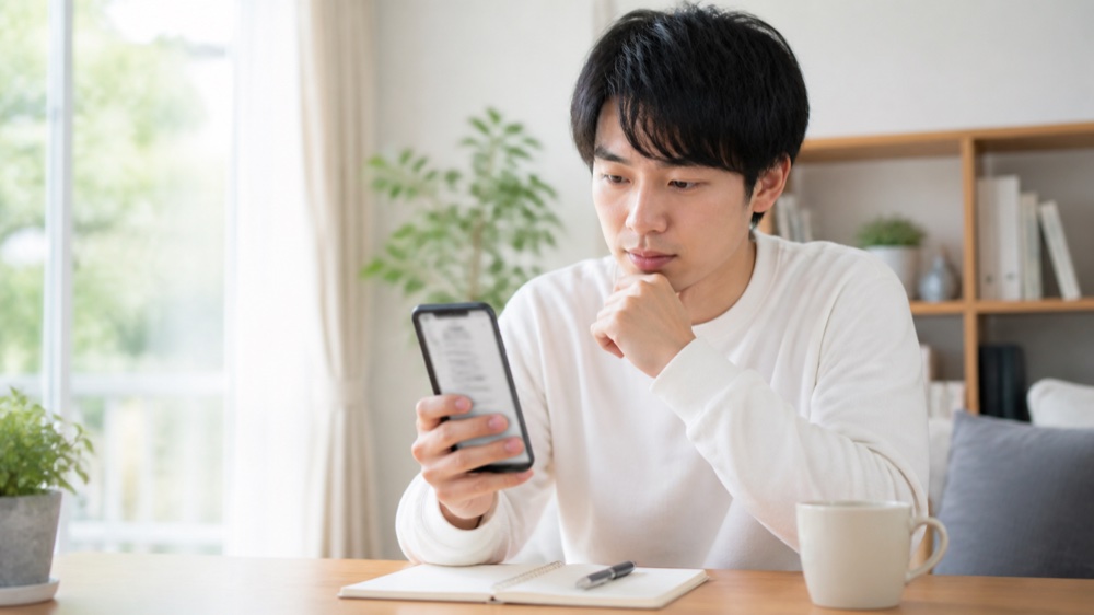 口コミ・評判をスマホで確認する様子