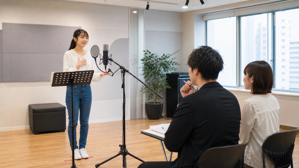 都市部の声優オーディションで審査を受ける女性（イメージ）