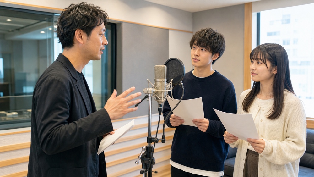 声優レッスンで現役講師から指導を受ける学生