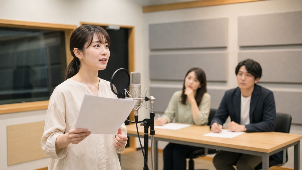 声優養成所の合格率と3段階の選考プロセスを想起させる汎用的な審査風景