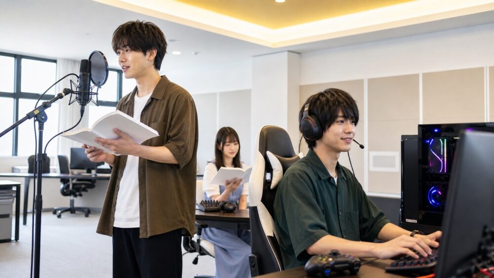 声優とeスポーツの授業を受ける学生たちのイメージ