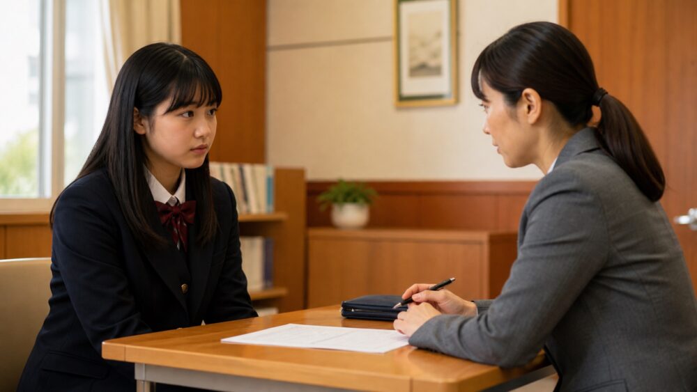 入学前の不安を相談員に相談する学生のイメージ