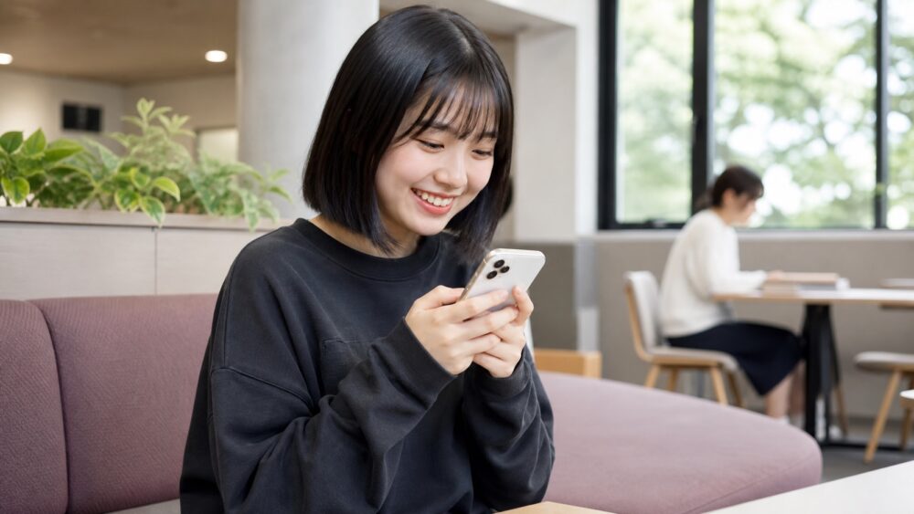 日ナレ難波校の良い口コミをスマートフォンで確認するイメージ