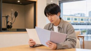 声優の進路資料を比較する千葉の学生