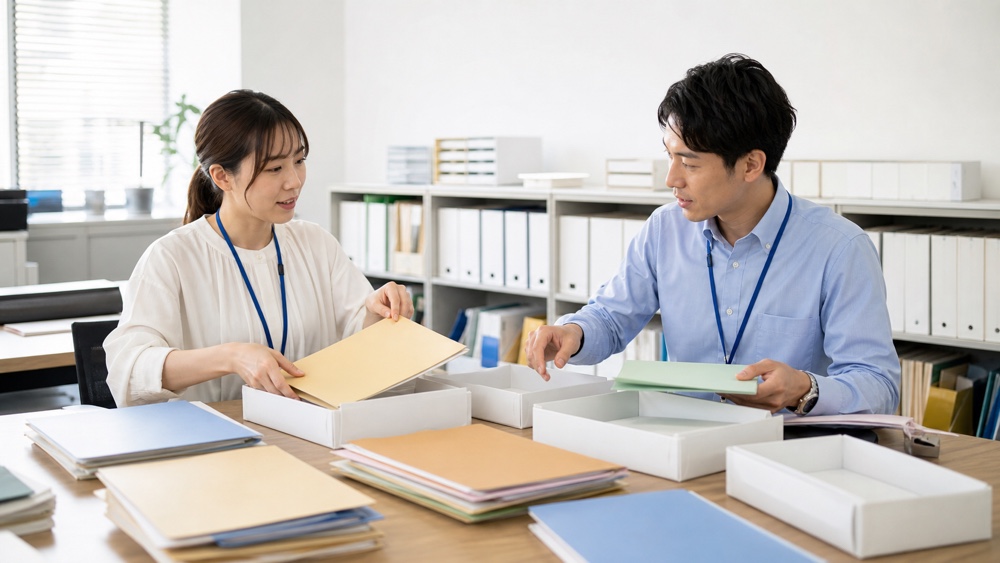 当日まで非公開となる参加事務所の情報を慎重に整理するイメージ