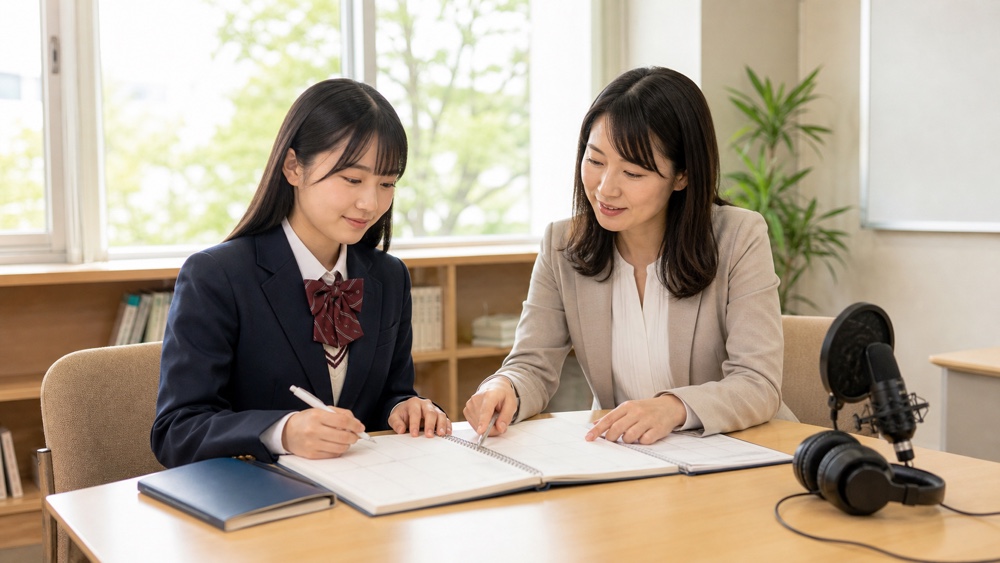 声優レッスンと高校生活の両立計画を相談する高校生