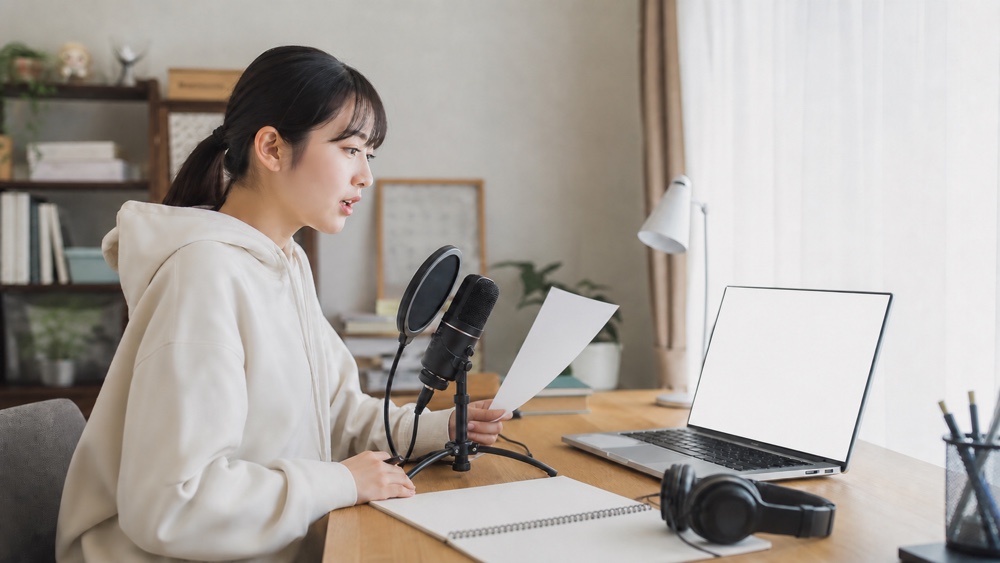 自宅学習と声優レッスンを両立する通信制高校の生徒