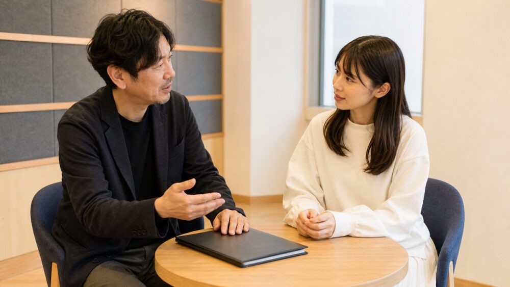 レッスン後に強みと弱みを話し合う講師と受講生