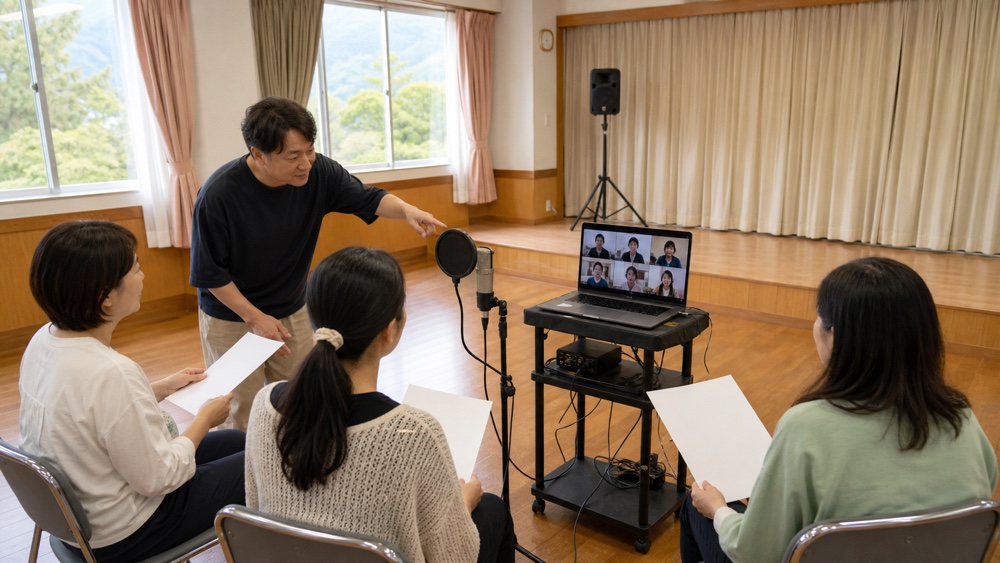 地方会場とオンライン参加者をつないで行う声優ワークショップ