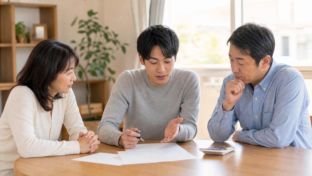 高額な契約について家族と相談するイメージ