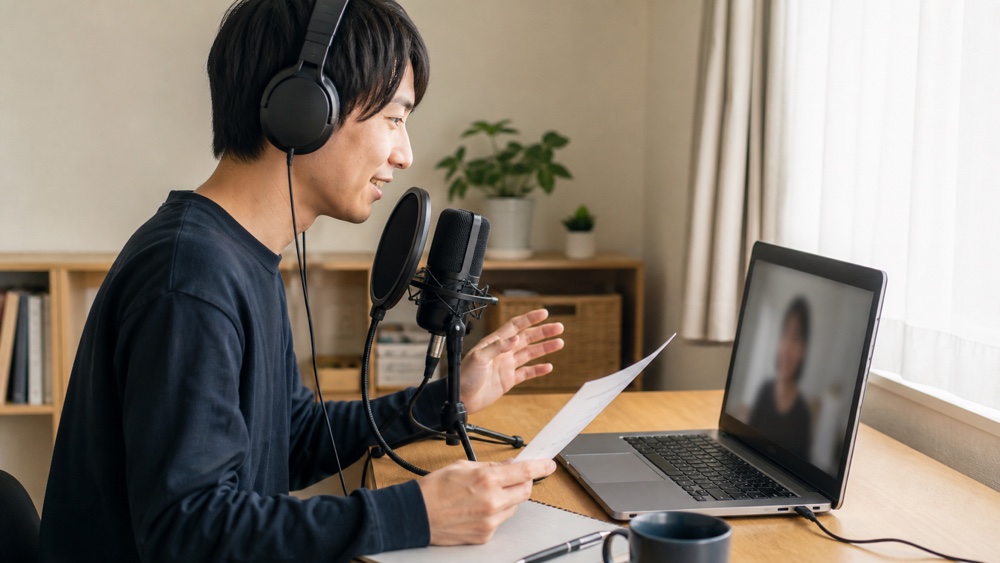 自宅からオンラインで声優レッスンを受ける関西在住者のイメージ