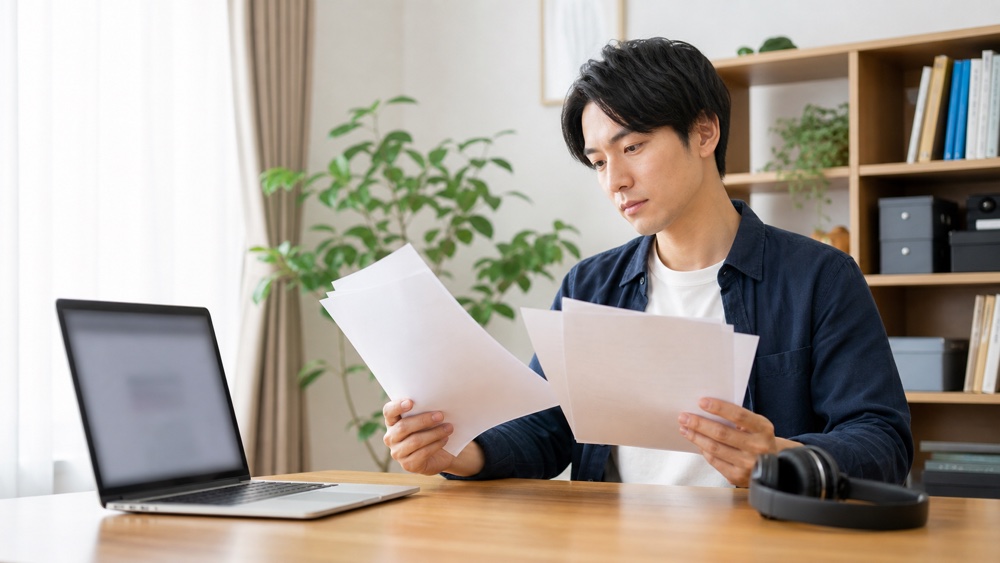 オンライン上の質問と回答を落ち着いて確認する様子