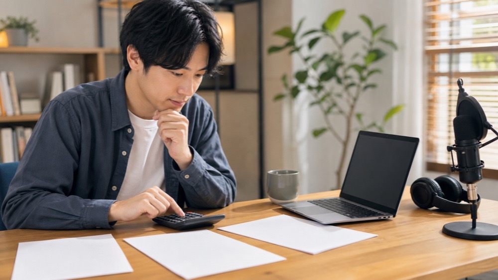 ボイスプラネットの参加費用を複数の資料で比較する様子