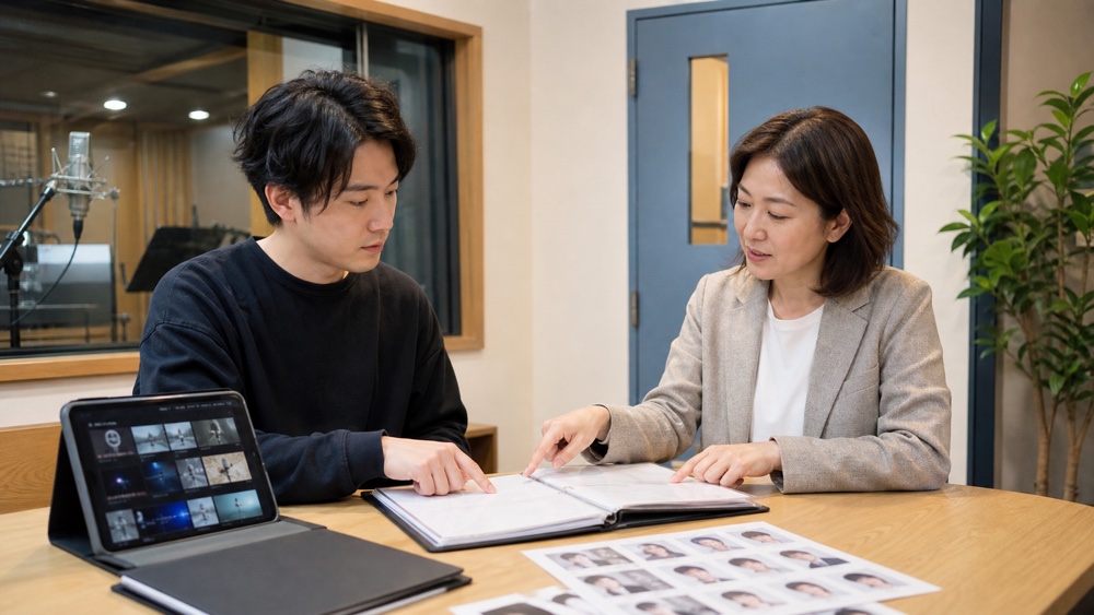 参加者や出演作品の実績を資料で確認するイメージ