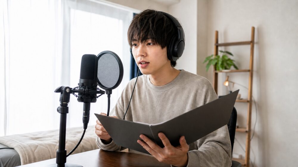 養成所に通わず自宅で録音練習をする声優志望者