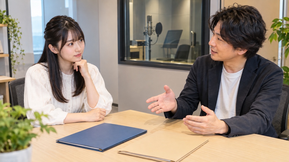 オーディション合格後の2つの進路を相談する声優志望者