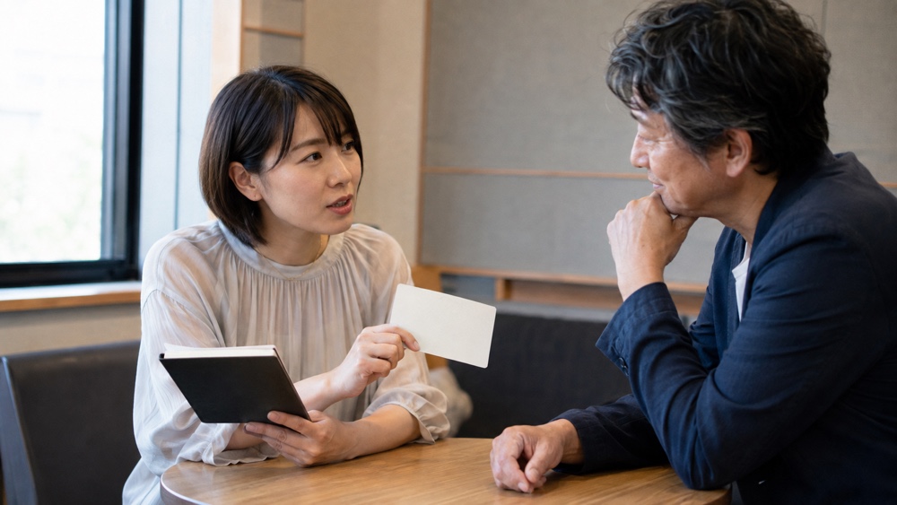 短所と対処法を正直に話す声優志望者とコーチ