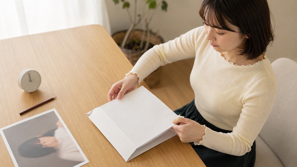 声優オーディションの応募書類と提出物を封入前に確認する志望者