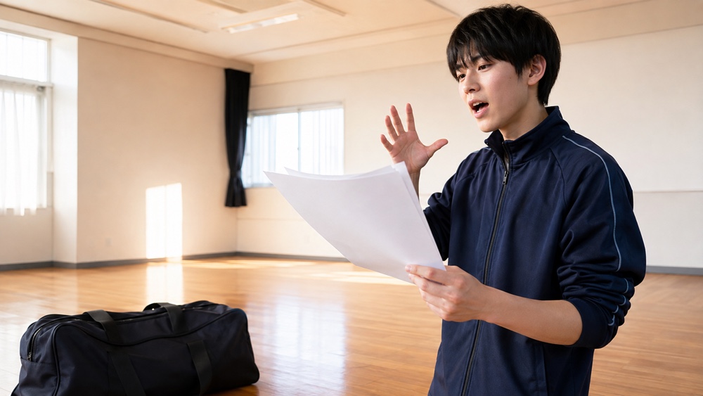 部活動と学業の継続経験を活かして台本練習する学生