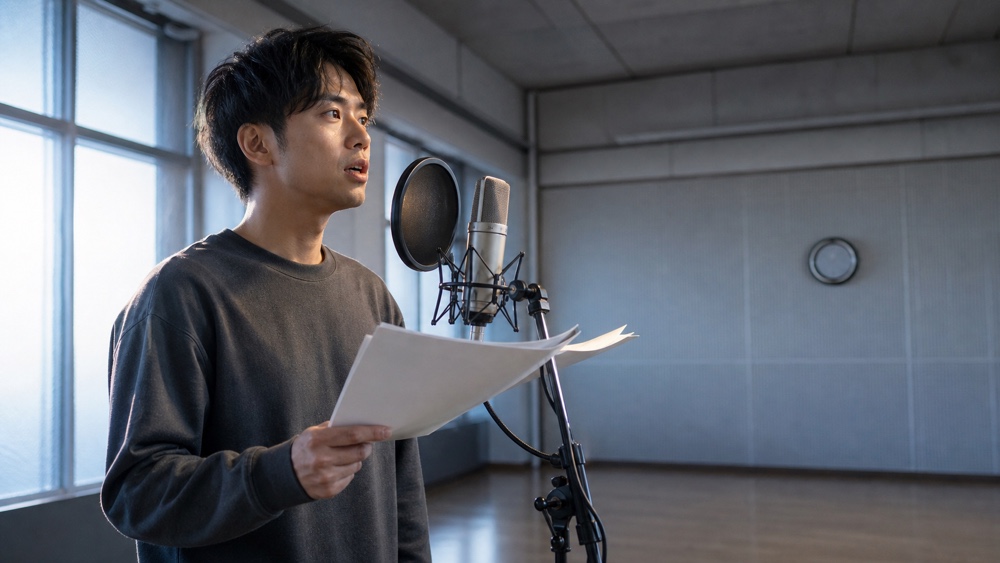 目標に向けて早朝のスタジオで練習を続ける声優志望者