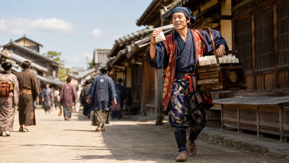 江戸の町を歩く外郎薬の行商人