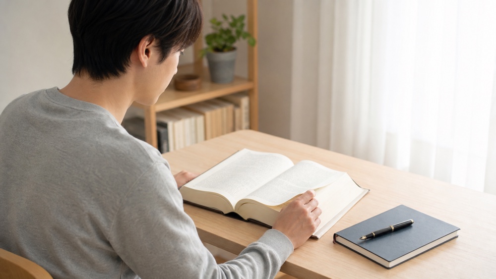 国語辞典を引いて外郎売の難しい言葉を調べる学習者